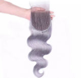 Silver Gray Human Hair Virgin Brazilian Hair Weaves 3 Bundles with Closure Straight Colored Grey Human Hair Bundle