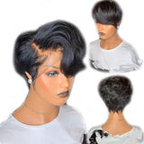 1B Pixie Cut Brazilian Hair Wig T Part Frontal Wig