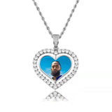 Custom Picture Pendant Necklaces - Cubic Zirconia Diamond Necklace, Color: - Rectangle Rose Gold 1