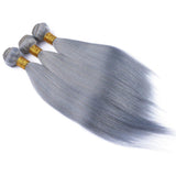 Silver Gray Human Hair Virgin Brazilian Hair Weaves 3 Bundles with Closure Straight Colored Grey Human Hair Bundle
