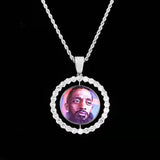 Custom Picture Pendant Necklaces - Cubic Zirconia Diamond Necklace, Color: - Rectangle Rose Gold 1