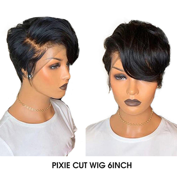 1B Pixie Cut Brazilian Hair Wig T Part Frontal Wig