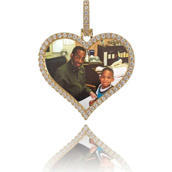 Custom Picture Pendant Necklaces - Cubic Zirconia Diamond Necklace, Color: - Heart Gold 2