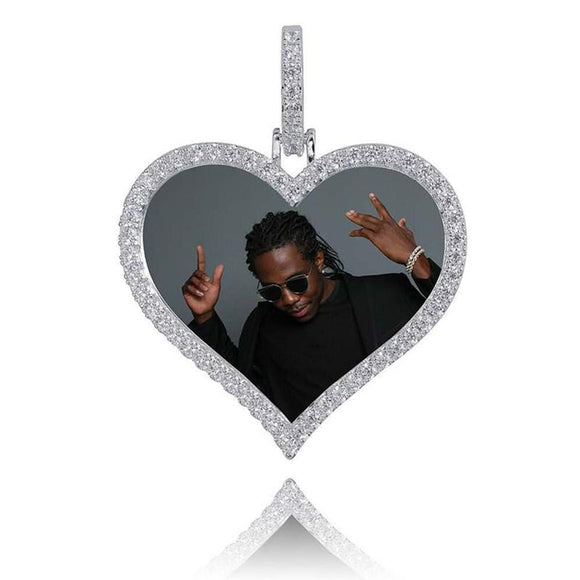 Custom Picture Pendant Necklaces - Cubic Zirconia Diamond Necklace, Color: - Heart Silver 2