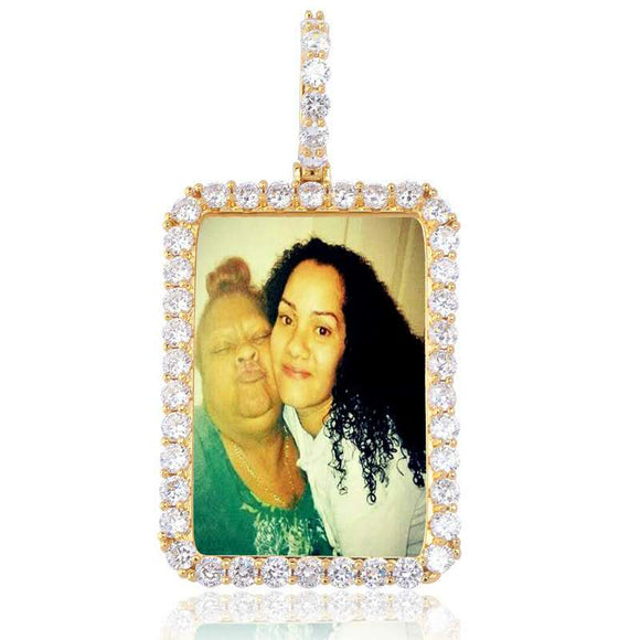 Custom Picture Pendant Necklaces - Cubic Zirconia Diamond Necklace, Color: - Rectangle Gold 1