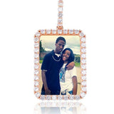 Custom Picture Pendant Necklaces - Cubic Zirconia Diamond Necklace, Color: - Rectangle Rose Gold 1