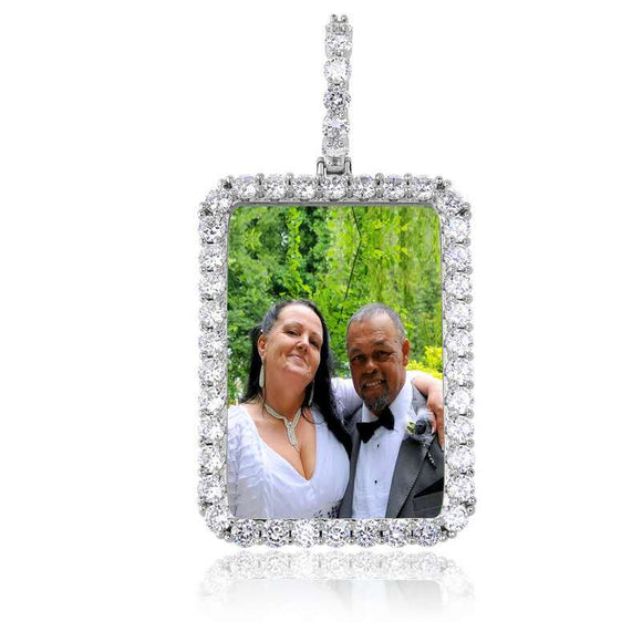 Custom Picture Pendant Necklaces - Cubic Zirconia Diamond Necklace, Color: - Rectangle Silver 1