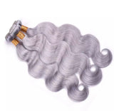 Silver Gray Human Hair Virgin Brazilian Hair Weaves 3 Bundles with Closure Straight Colored Grey Human Hair Bundle