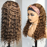 Honey Blonde Headband Wig Brazilian Human Hair Deep Wave Highlight Ombre P4/27