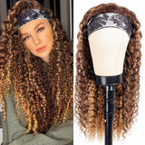 Honey Blonde Headband Wig Brazilian Human Hair Deep Wave Highlight Ombre P4/27