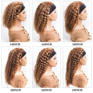 Honey Blonde Headband Wig Brazilian Human Hair Deep Wave Highlight Ombre P4/27