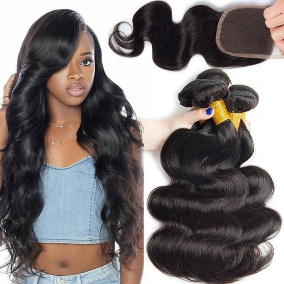 8a Body Wave Human Hair- 3 Bundles + Closure