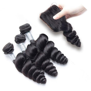 8a Loose Wave  Human Hair- 3 Bundles and Closure