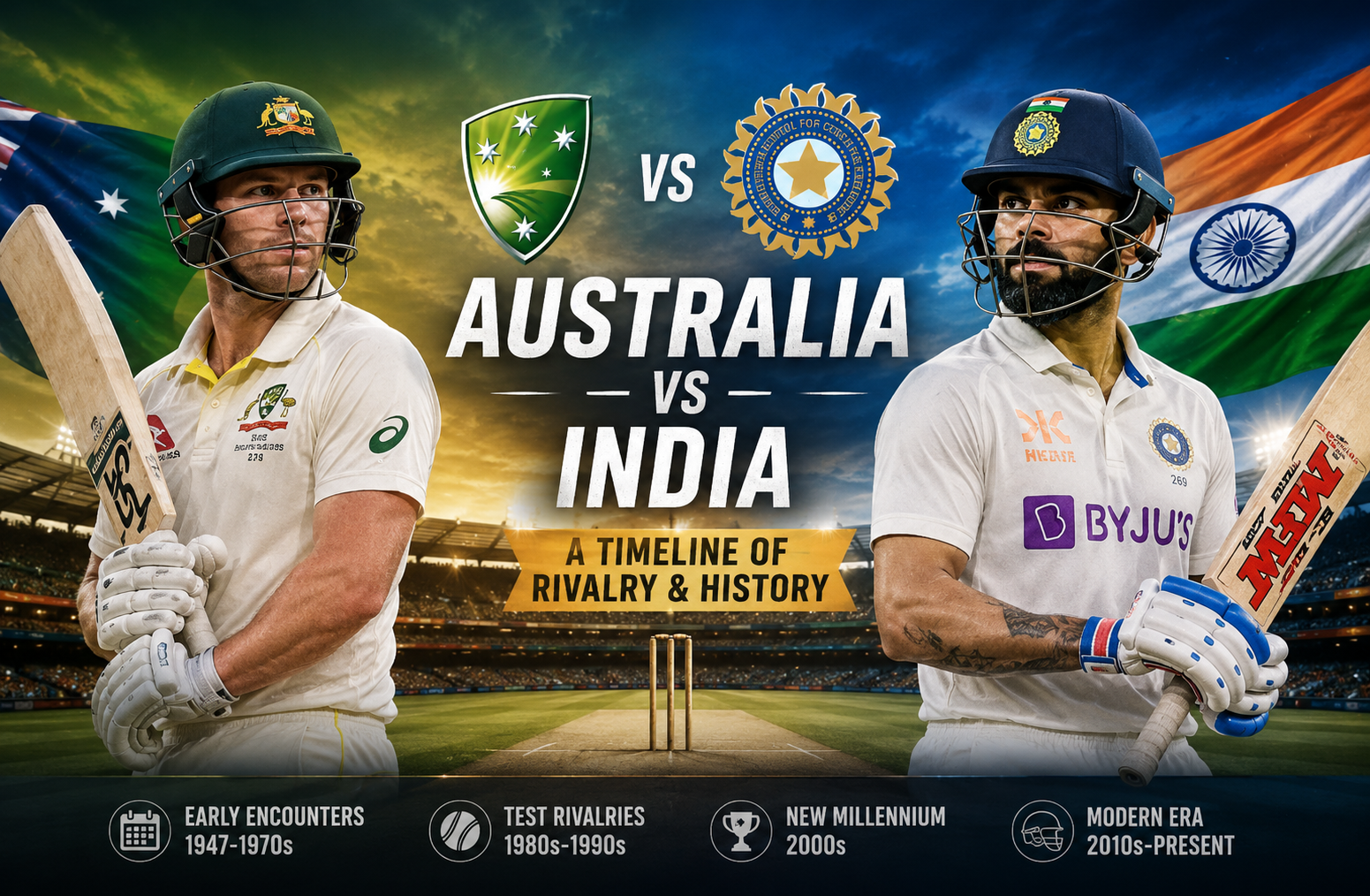 Australian Men’s Cricket Team vs India National Cricket Team Timeline